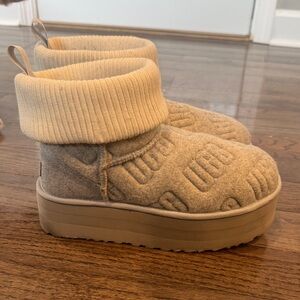UGG Cozy Beige Knit Ankle Boots